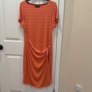 Jones New York Orange and White Polka Dot Midi Dress